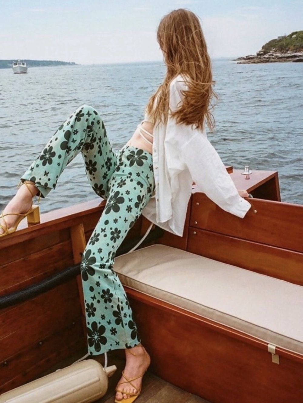 Urban Outfitters Mint Green Floral Boot Cut Pants